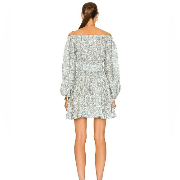 Johnathan Simkhai Bronte Off-the-Shoulder Belted Mini Dress in Palm Leaf Size L - Picture 2 of 11